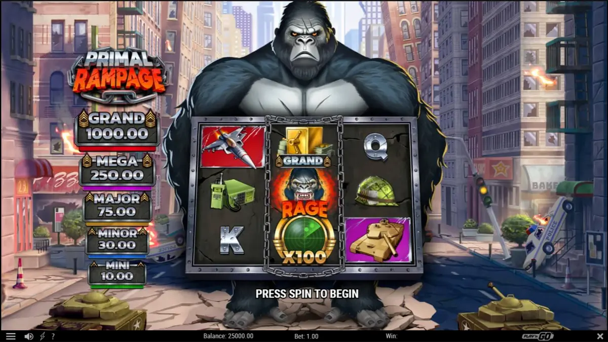 Primal Rampage slot dengan tema kera raksasa dan reruntuhan hutan