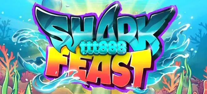 Tampilan visual slot Shark Feast dengan tema bawah laut neon.
